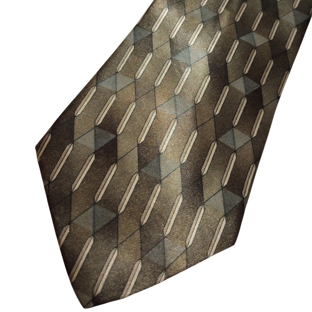 Don Loper Beverly Hills Mens Tie Geometric 3D Pattern Olive Green Bronze Gray